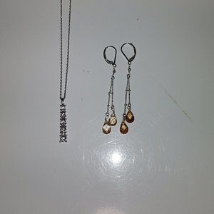 Avon drop rhinestone silver necklace & yellow crytal drop earrings SET